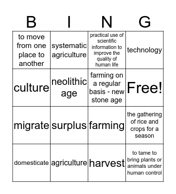 neolithic age bingo  Bingo Card