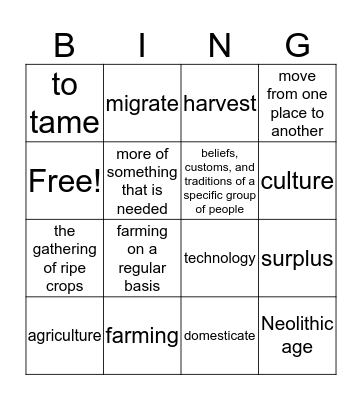 Neolithic age Bingo Card