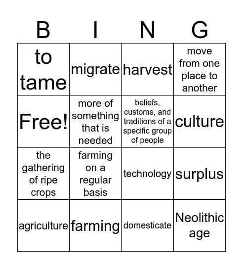 Neolithic age Bingo Card