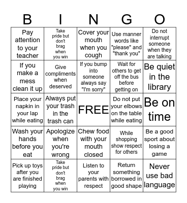 Manners Bingo Card