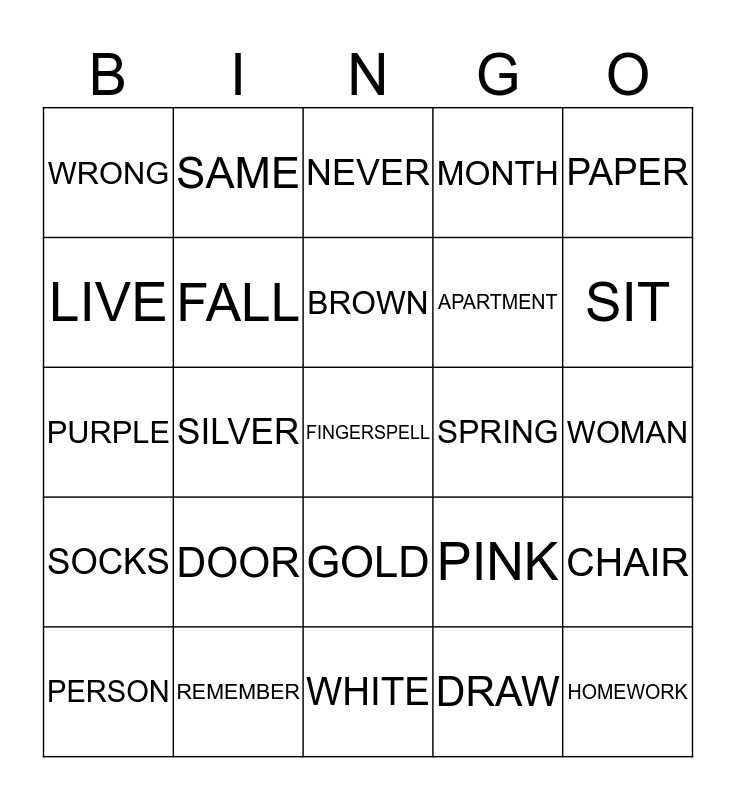 Unit 1 Vocabulary Bingo Card
