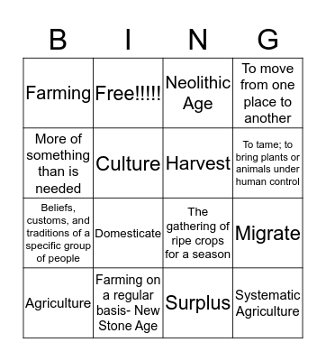 Neolithic Age BING Bingo Card