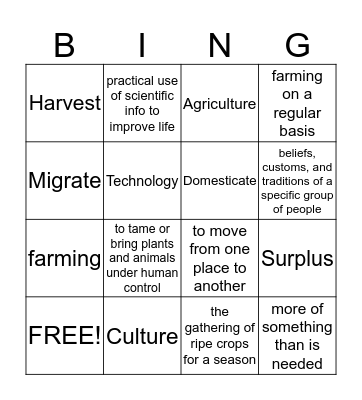 Neolithic Age Bingo Card