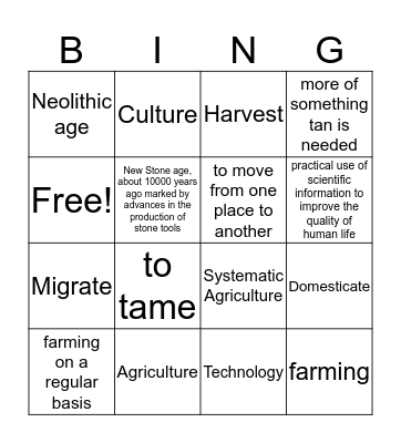 Neolithic age Bingo Card