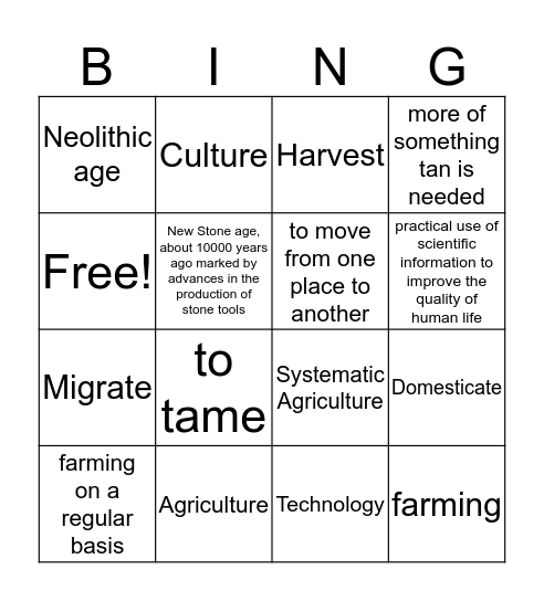 Neolithic age Bingo Card