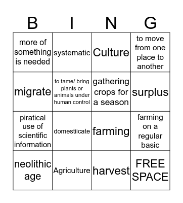 Neolithic bingo Card