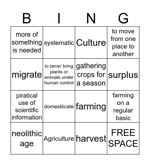 Neolithic bingo Card