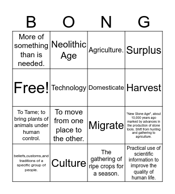 Neolithic Age  Bingo Card