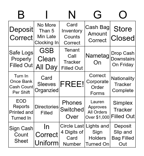 GSB BINGO Card