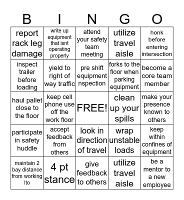 Safety Bingo Card