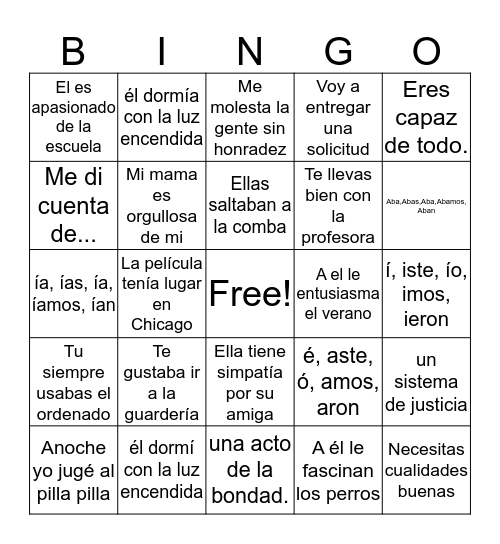 Bingo Repaso Bingo Card