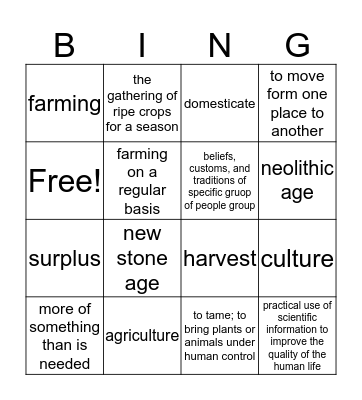 neolithic age Bingo Card