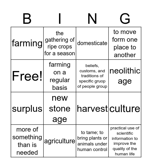 neolithic age Bingo Card