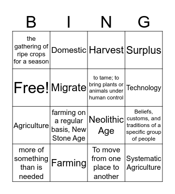 Neolithic Age Bingo Card