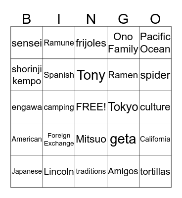 Pacific Crossing Bingo Card