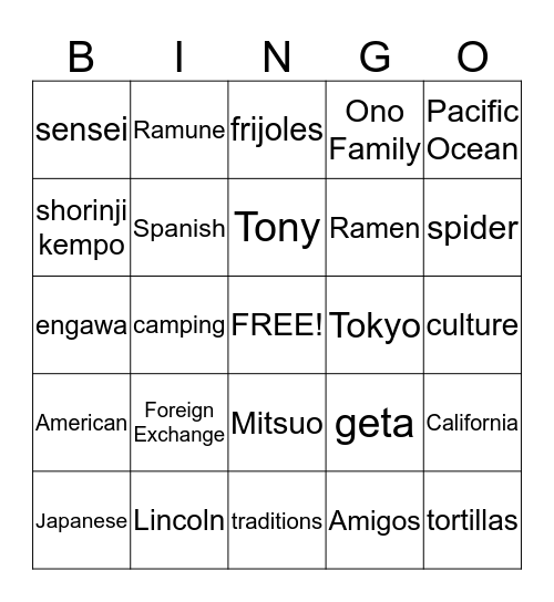 Pacific Crossing Bingo Card