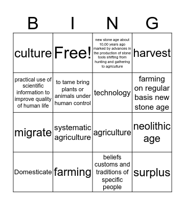 Neolithic age  Bingo Card