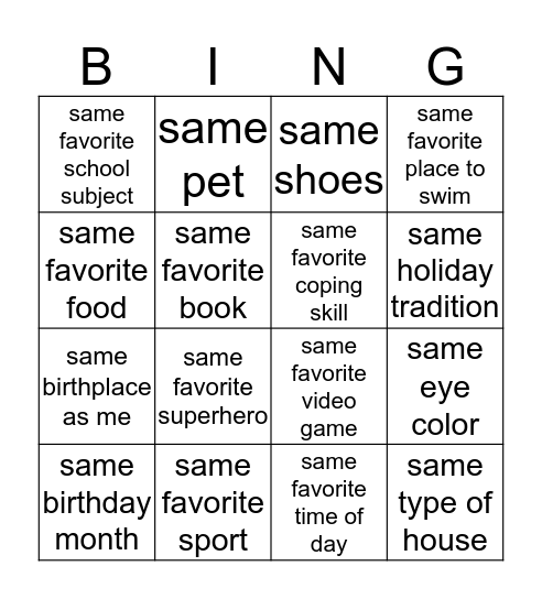 In Common Bingo Card