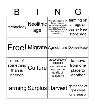 Neolithic age Bingo Card