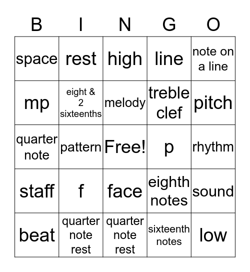 Music Class Bingo Card