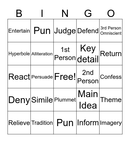 First 9-Weeks ELA Test Review Bingo Card