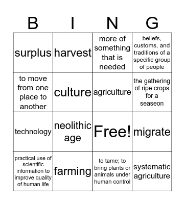 neolithic age Bingo Card