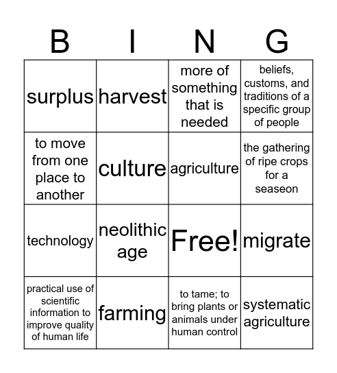 neolithic age Bingo Card
