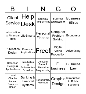 FBLA Events Bingo Card