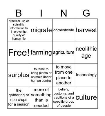 Neolithic age Bingo Card