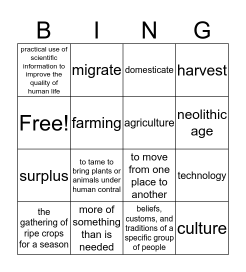 Neolithic age Bingo Card