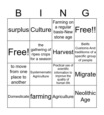 Neolithic Age  Bingo Card