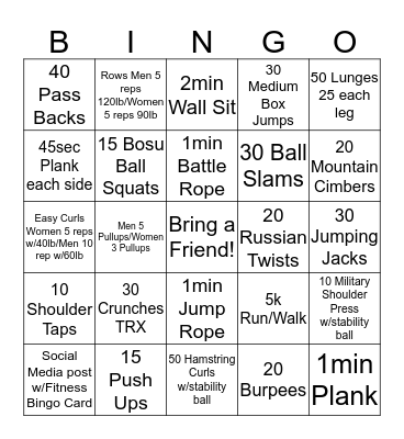 Weight Loss Bingo Card