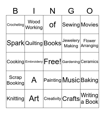 A Spark of Creativity Bingo Card