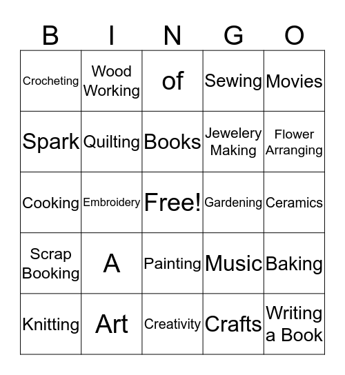 A Spark of Creativity Bingo Card