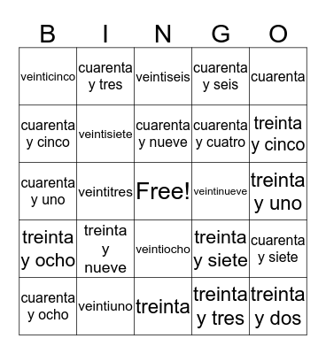 Los Numeros  Bingo Card