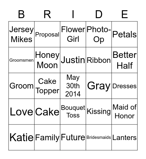 Katie & Justin Bingo Card