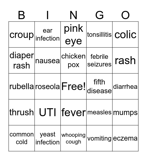 Pediatric Illness Bingo Card