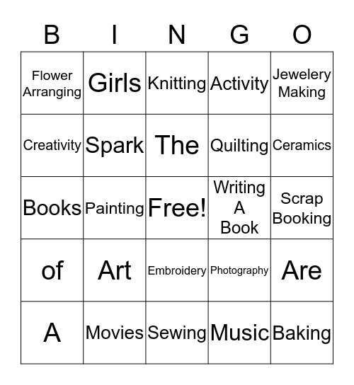 A Spark of Creativity Bingo Card