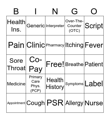 Staying Healthy Bingo Card