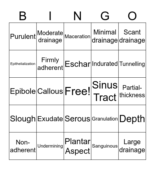 Wound Vocab Bingo Card
