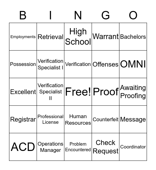 Verified BINGO Card