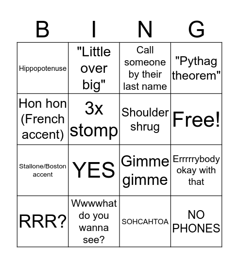 Geo class Bingo Card