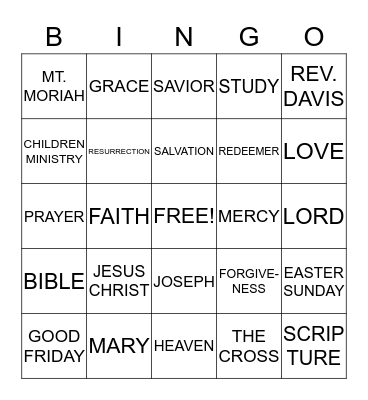 BIBLE BINGO Card