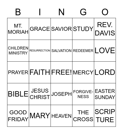 BIBLE BINGO Card