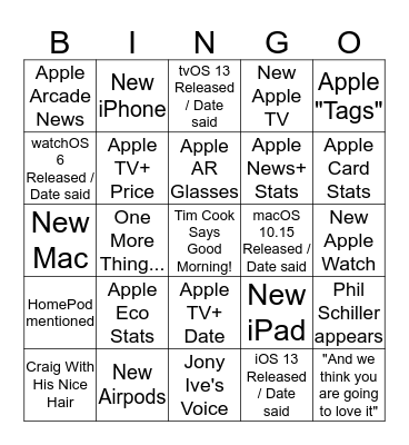 Apple Event Bingo Card