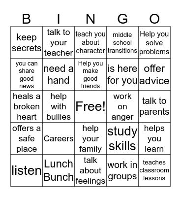 Counselor Bingo Card