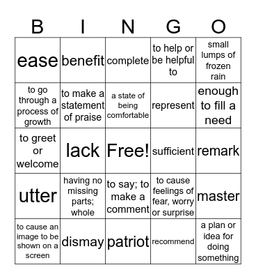 Vocabulary Bingo Card