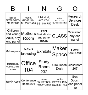 Tran Libary Bingo Card