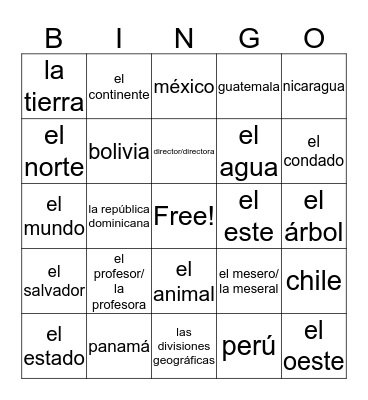 world Bingo Card
