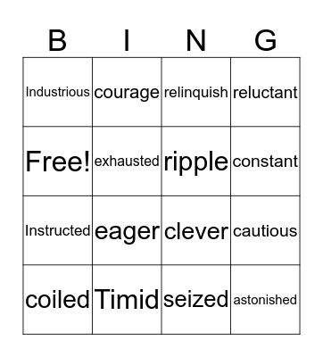 Vocabulary Bingo Card